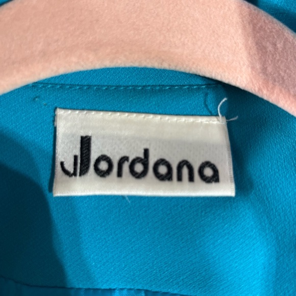 VINTAGE JORDANA (XL) TURQUOISE 2 PIECE PANT SUIT WITH FLORAL EMBROIDERY - Picture 7 of 12